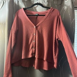Wild Fable Waffle Knit Button Shirt Long Sleeve V Neck Oversized